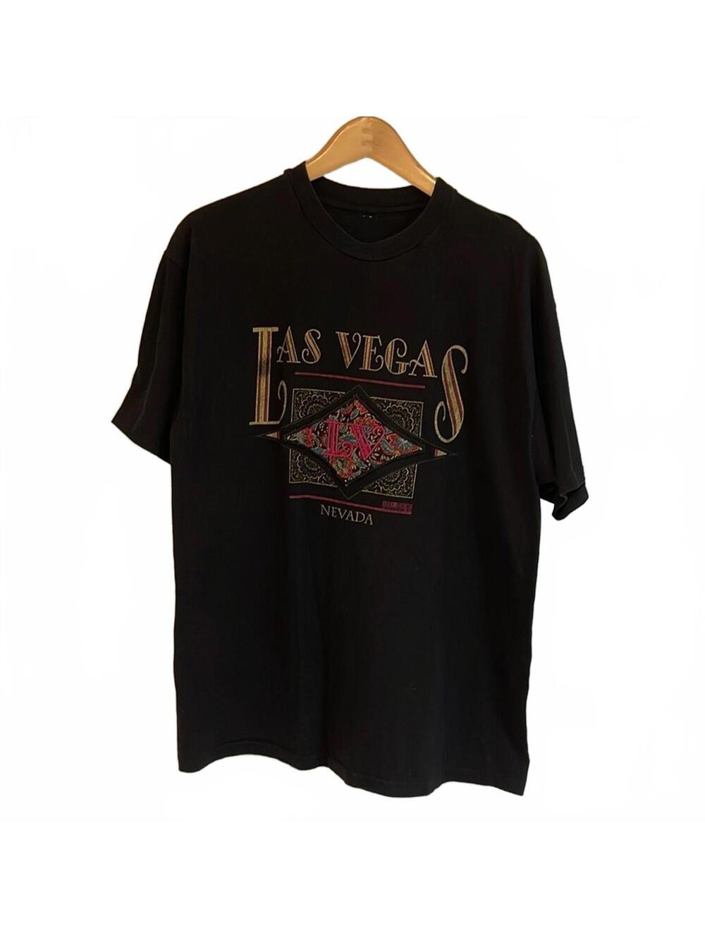 Vintage 1993 Las Vegas Nevada T-Shirt 90s Black Paisley Patch Real American L